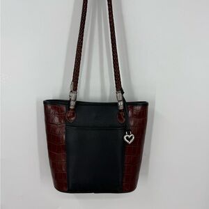 Brighton vintage two-tone textured leather croc embossed shoulder bag